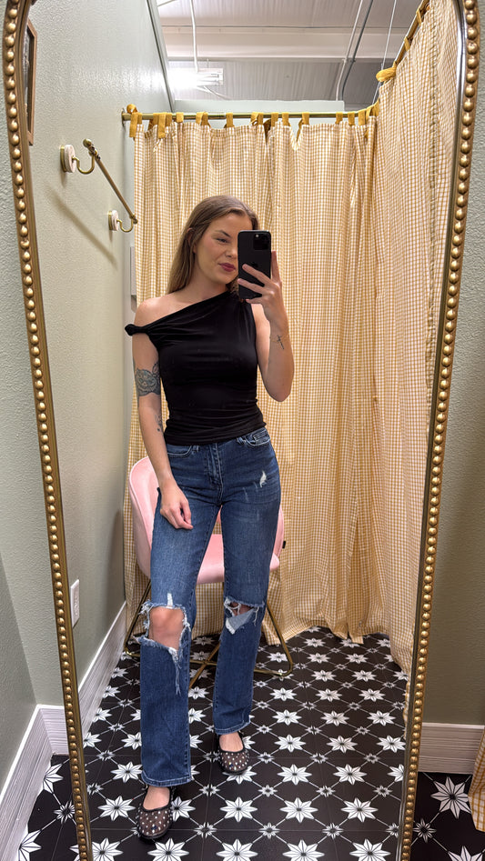Twisted Charm One-Shoulder Top