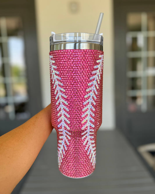 Pink Game Day Bling Softball Tumbler (40oz)