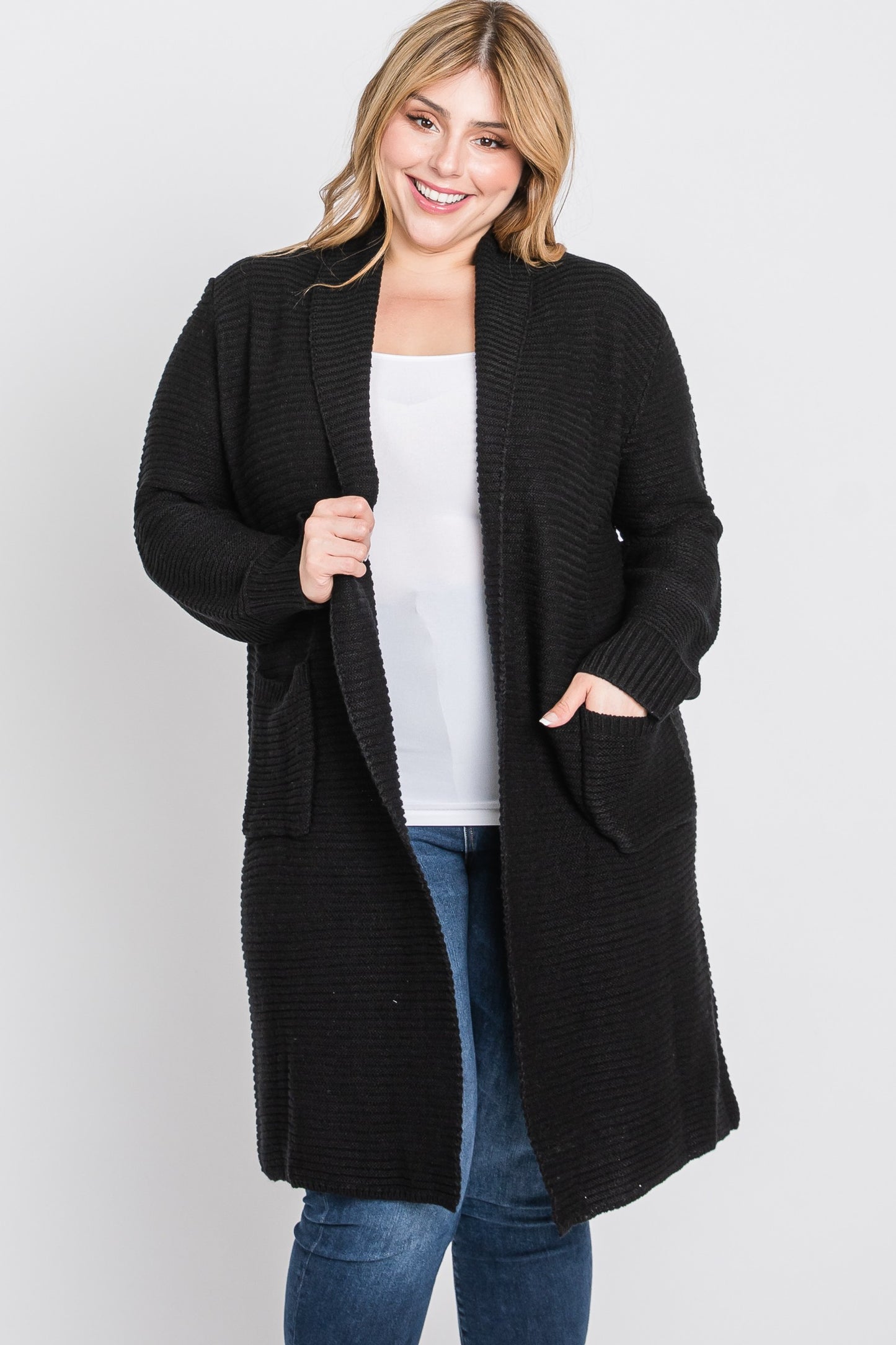 Classic Ribbed Longline Cardigan (Plus)