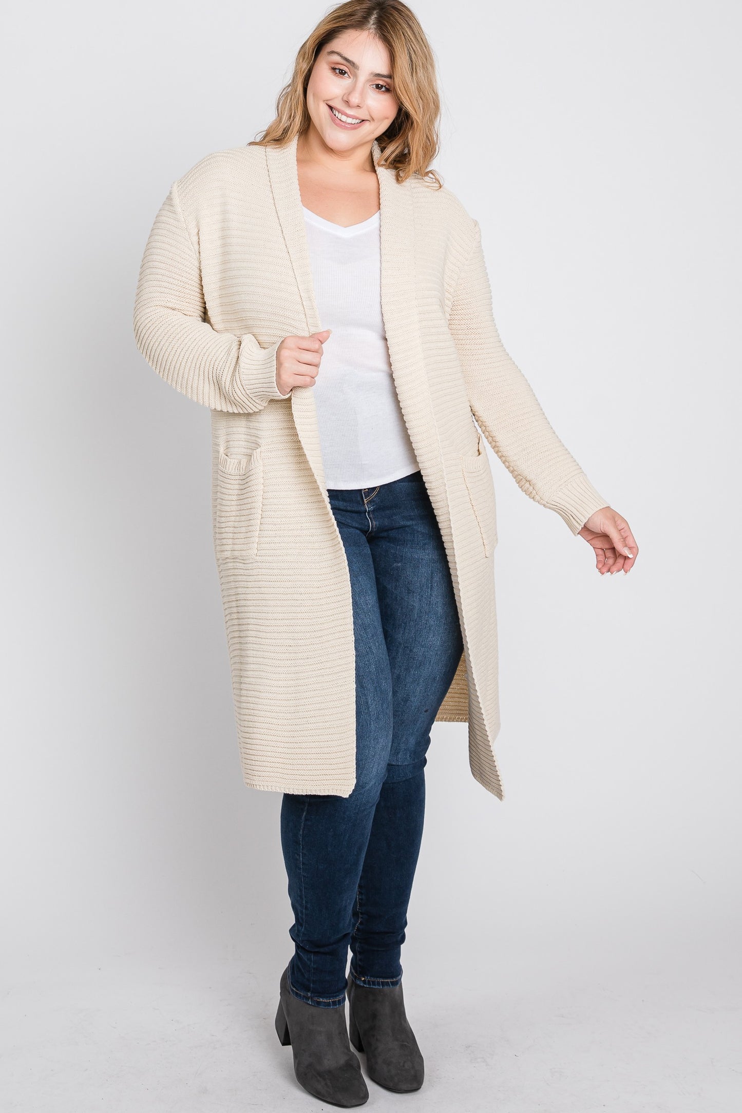 Classic Ribbed Longline Cardigan (Plus)