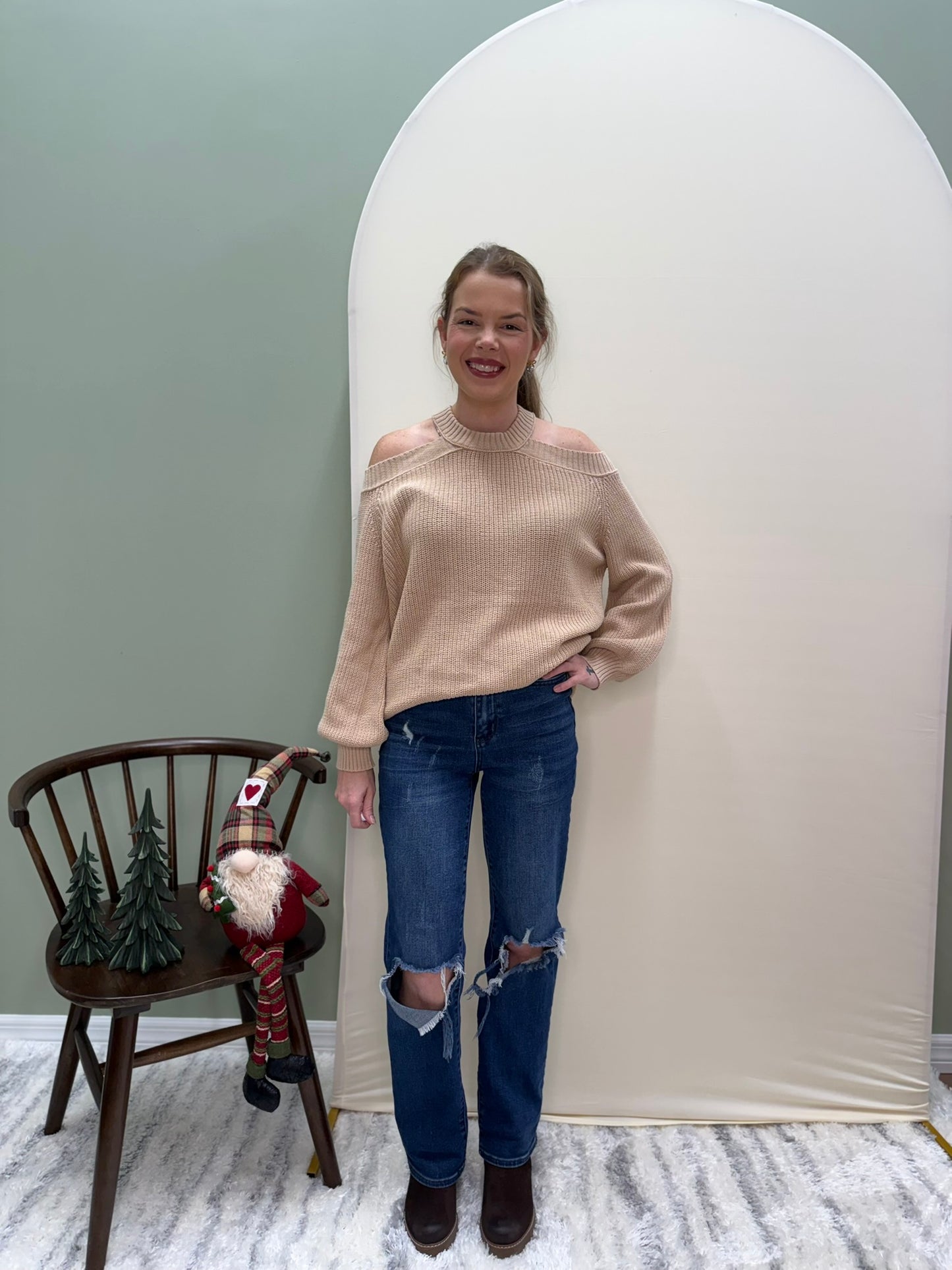 Cotton Cold Shoulder Sweater